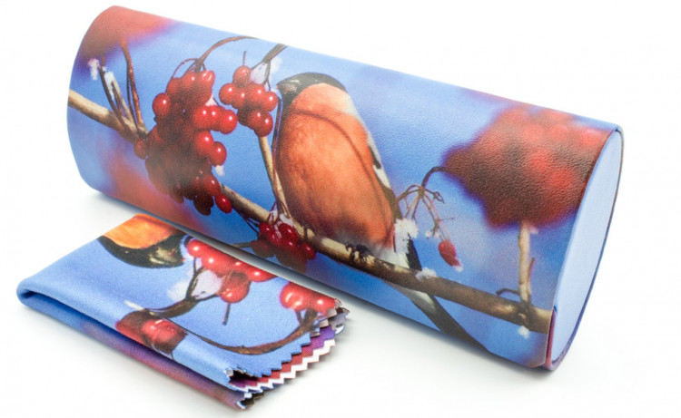 Футляр для очков W-251-30 с рисунком + салфетка Снегирь